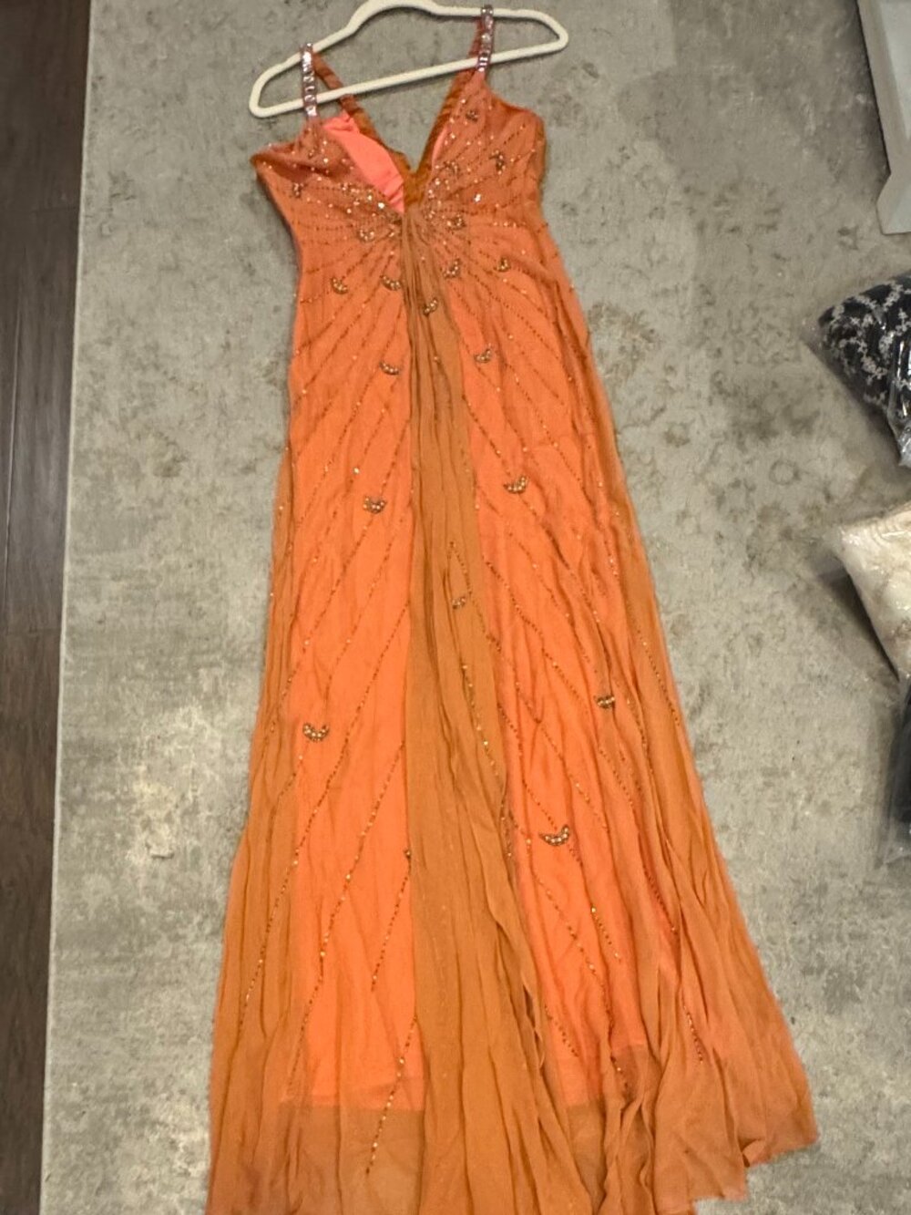 Sue Wong Silk Dress Y2K Evening Maxi Gown Fancy Peach Orange Gold Sz 6 New F9 - Picture 6 of 11